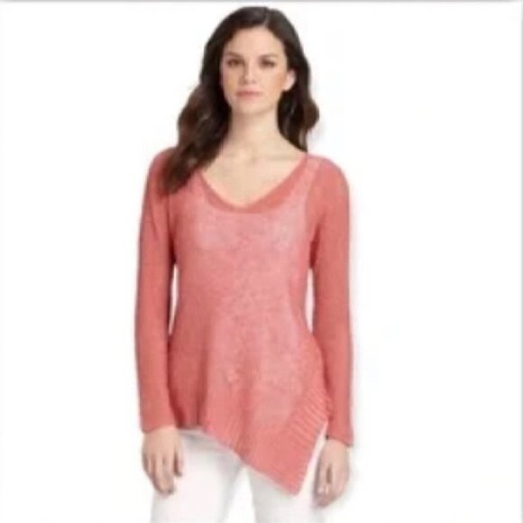 Eileen Fisher Asymmetrical V Neck layering Sweater Fishnet Linen Blend Size S - Picture 11 of 12